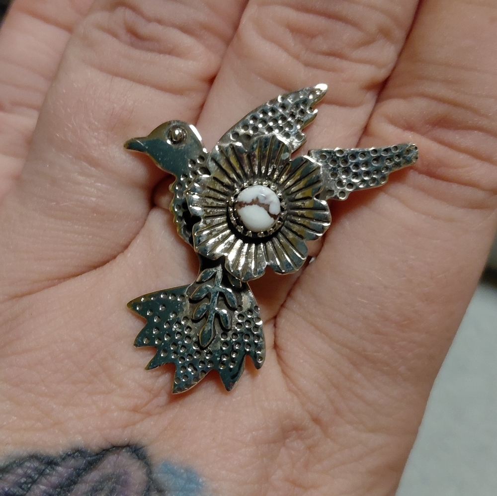 Hummingbird Wild Horse Jasper Sterling Silver Ring Size 10.5